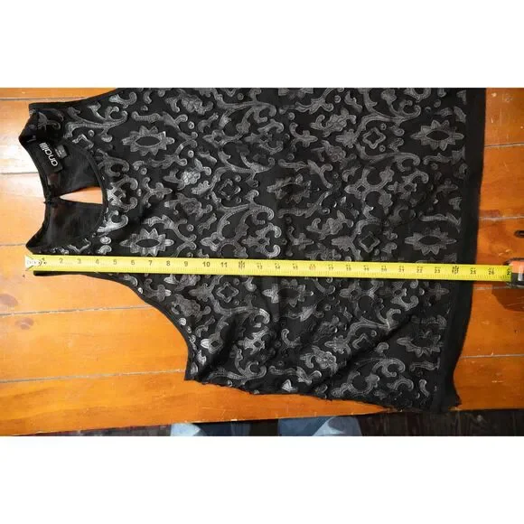 Analili "Leather" Laser Cut Out Detailed Edgy Black Tank Top Blouse L - Picture 12 of 12